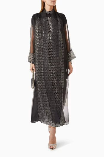 Bead-embellished Abaya Set in Tulle