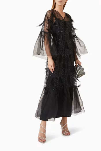 Sequin-embellished Abaya in Organza