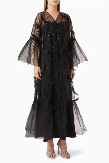 Sequin-embellished Abaya in Organza