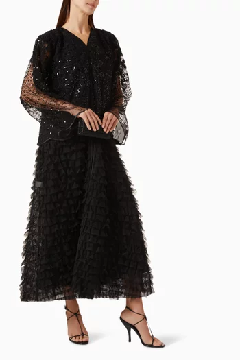 Ruffle Sequin-embellished Abaya in Organza