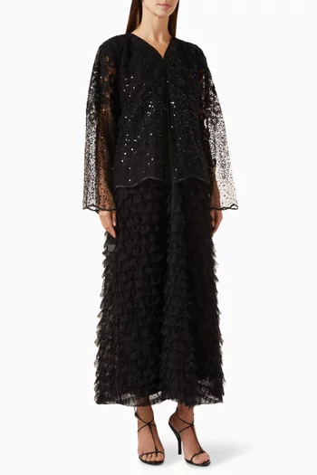 Ruffle Sequin-embellished Abaya in Organza