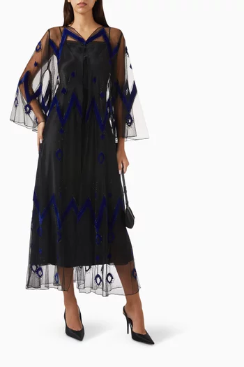 Crystal-embellished Abaya in Tulle