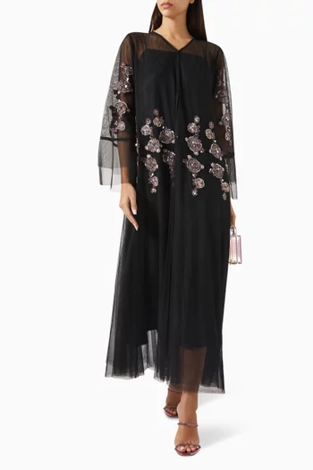Sequin-embellished Abaya in Tulle
