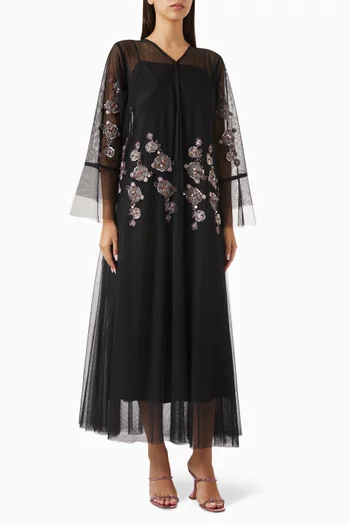 Sequin-embellished Abaya in Tulle