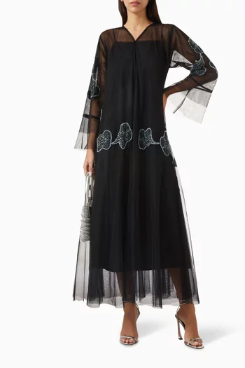 Hand-embroidered Abaya in Tulle