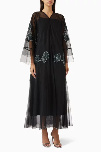Hand-embroidered Abaya in Tulle
