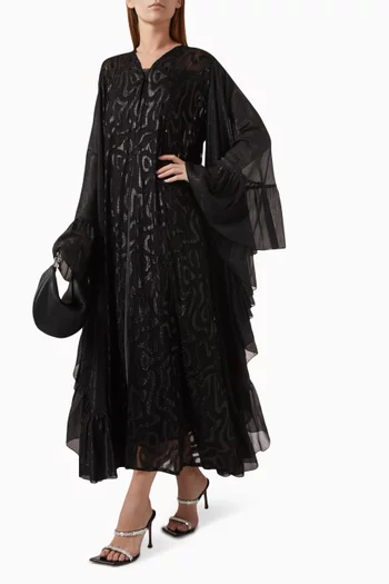 Printed Ruffle Abaya in Chiffon