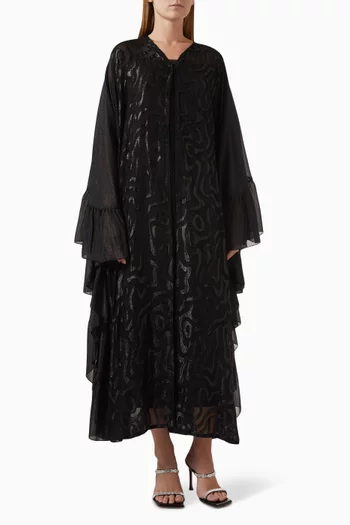 Printed Ruffle Abaya in Chiffon