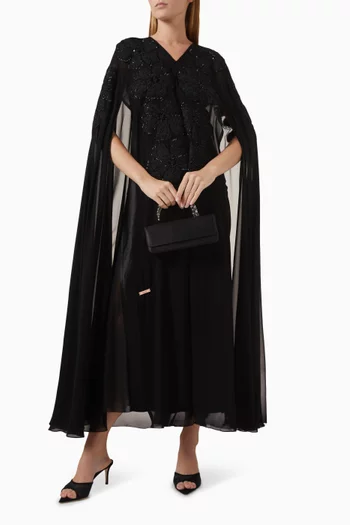 Floral Appliqué Abaya in Chiffon