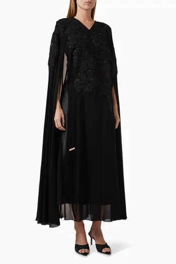 Floral Appliqué Abaya in Chiffon