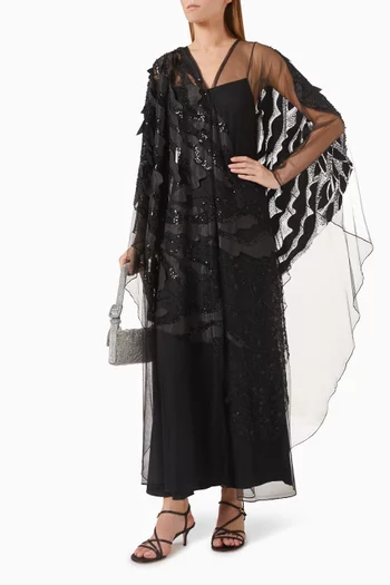 Sequin-embellished Abaya in Tulle