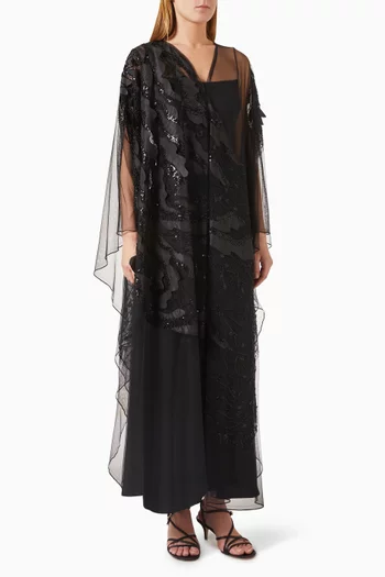 Sequin-embellished Abaya in Tulle