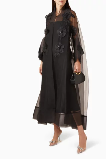 3D Floral-embellished Abaya in Organza