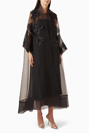 3D Floral-embellished Abaya in Organza