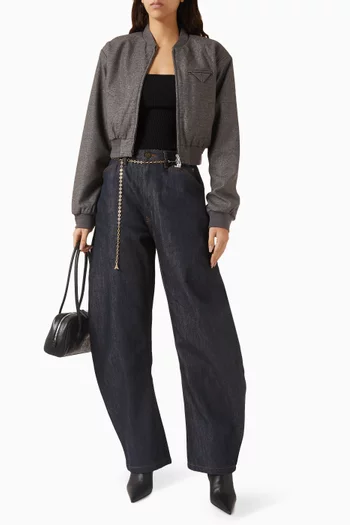 Wide Shoulder Bomber Jacket in Suede