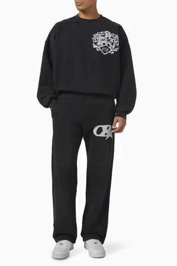 Distressed Collegiate Crest Sweatshirt in Cotton Fleece
