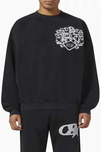 Distressed Collegiate Crest Sweatshirt in Cotton Fleece