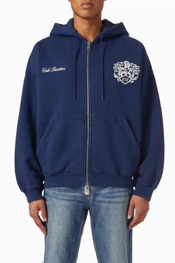 Collegiate Crest Zipped Hoodie in Jersey