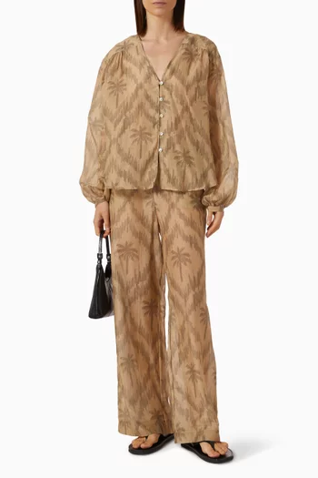 قميص مونتيري مزين بنقشة حرير وقطن