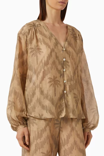 قميص مونتيري مزين بنقشة حرير وقطن