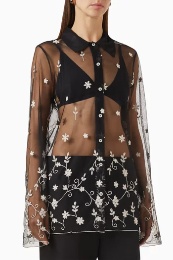Sheer Shirt in Floral Tulle