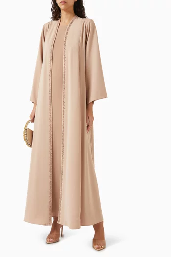 Embellished-trim Abaya Set in Crepe