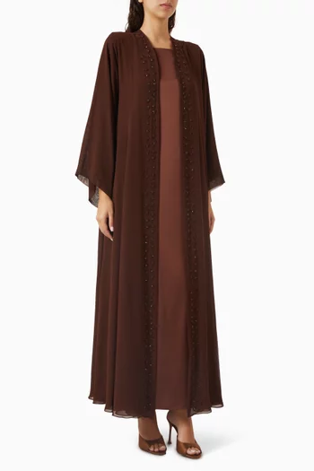 Embellished-trim Abaya Set in Double Chiffon