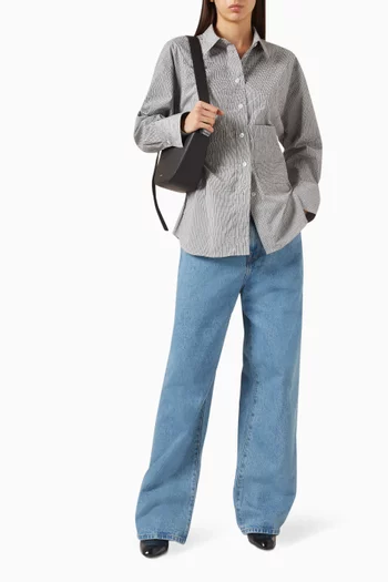 قميص بخصر ضيق ونقشة مربعات قماش مجعد