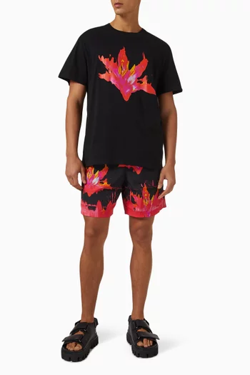 Fire Lily-print Swim Shorts