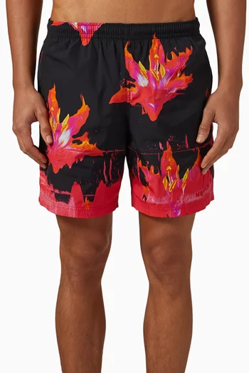 Fire Lily-print Swim Shorts