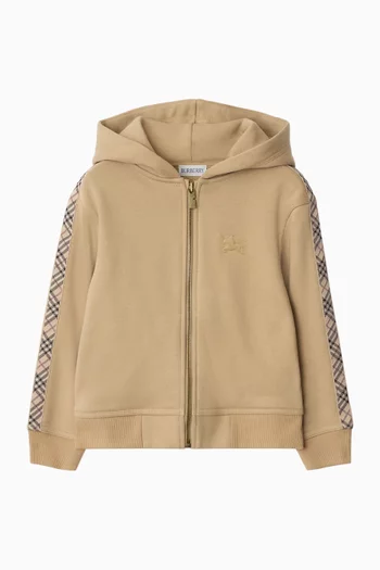 كنزة بغطاء رأس بشريط بنقشة مربعات قطن