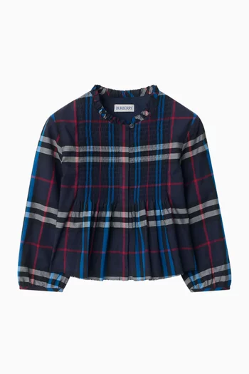 Check Smocked Top in Cotton-poplin