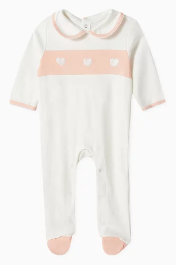 Embroidered Hearts Sleepsuit in Organic Cotton