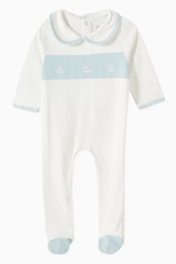 Embroidered Sailboat Sleepsuit in Organic Cotton