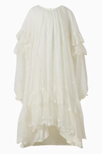 Flounce Embroidered Maxi Dress in Mesh