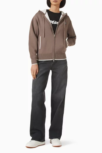 كنزة بغطاء رأس وسحّاب مزينة بشعار زهرة بوكي 2.0‏ مزيج صوف