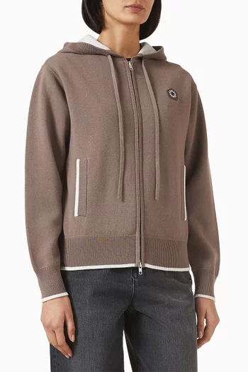 كنزة بغطاء رأس وسحّاب مزينة بشعار زهرة بوكي 2.0‏ مزيج صوف