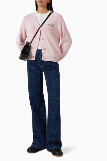 كارديغان مطرز بشعار زهرة بوكي قطن وصوف