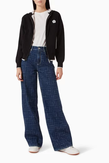 كنزة بغطاء رأس وسحّاب مزينة بزهرة بوكي 2.0‏ مزيج صوف