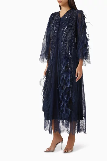 Sequin-embellished Feather Abaya in Tulle