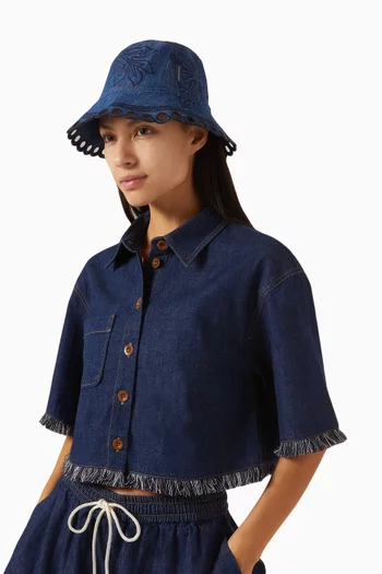 Embroidered Bucket Hat in Denim