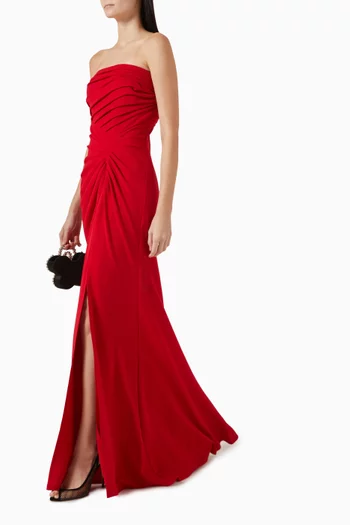 Strapless Gathered Gown in Crepe