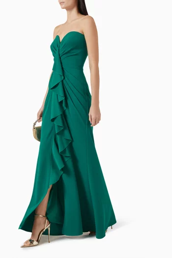 Strapless Ruffle Gown in Crepe