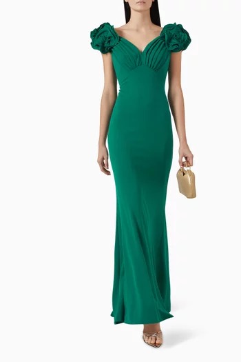 Off-shoulder Floral Gown in Crepe