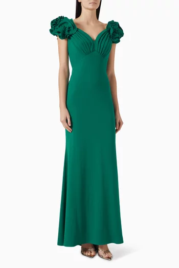 Off-shoulder Floral Gown in Crepe