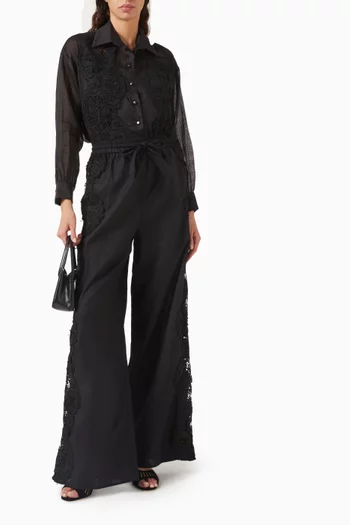 Floral Appliqué Shirt in Linen