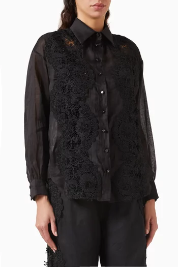 Floral Appliqué Shirt in Linen