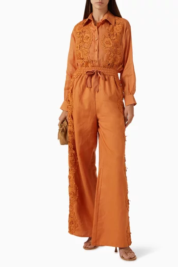 Floral Appliqué Shirt in Linen