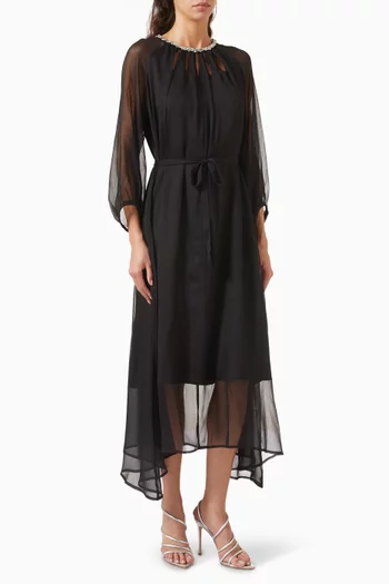 Embellished Neck Midi Dress