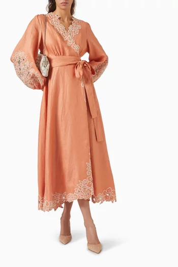 Embroidered Midi Dress in Linen